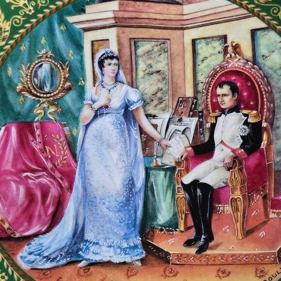 2 Vintage Green Porcelain Josephine & Napoleon French Limoges Collectors Plate - Picture 4 of 7